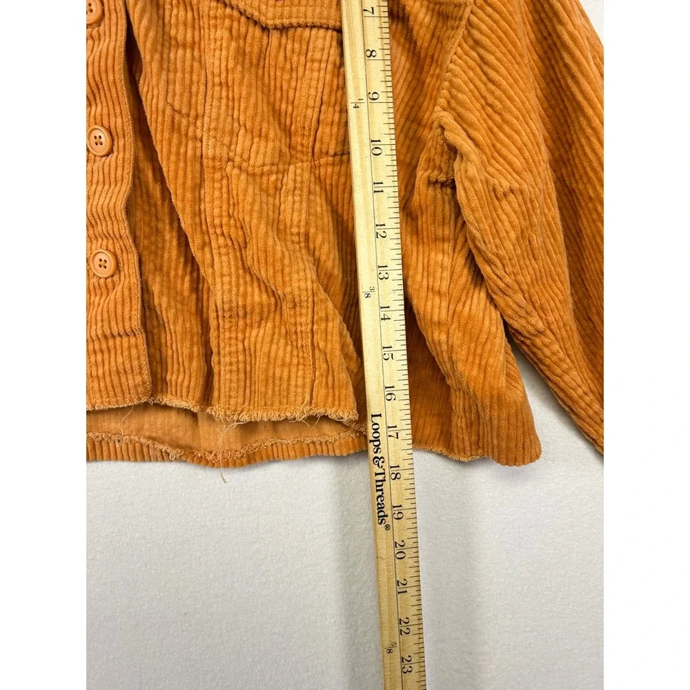 Forever 21 Corduroy Jacket Womens Medium Orange Cropped Raw Hem Button Up Boho - Picture 6 of 9